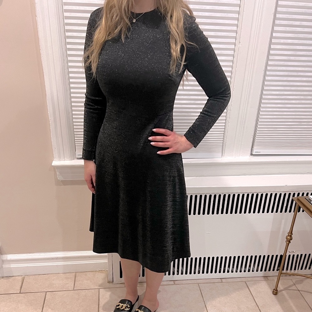 A-line black and silver long sleeve dress